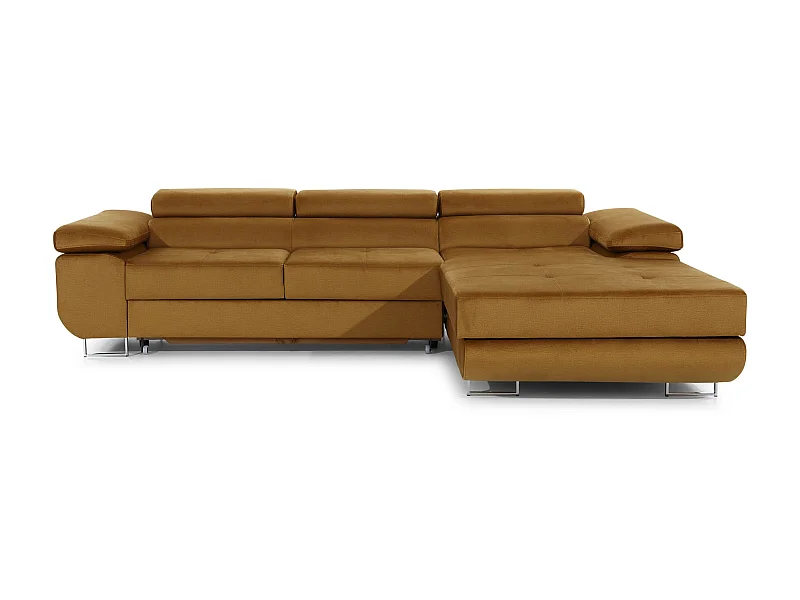 Canapé convertible d'angle droit velours marron orangé avec rangement Wile 280cm
