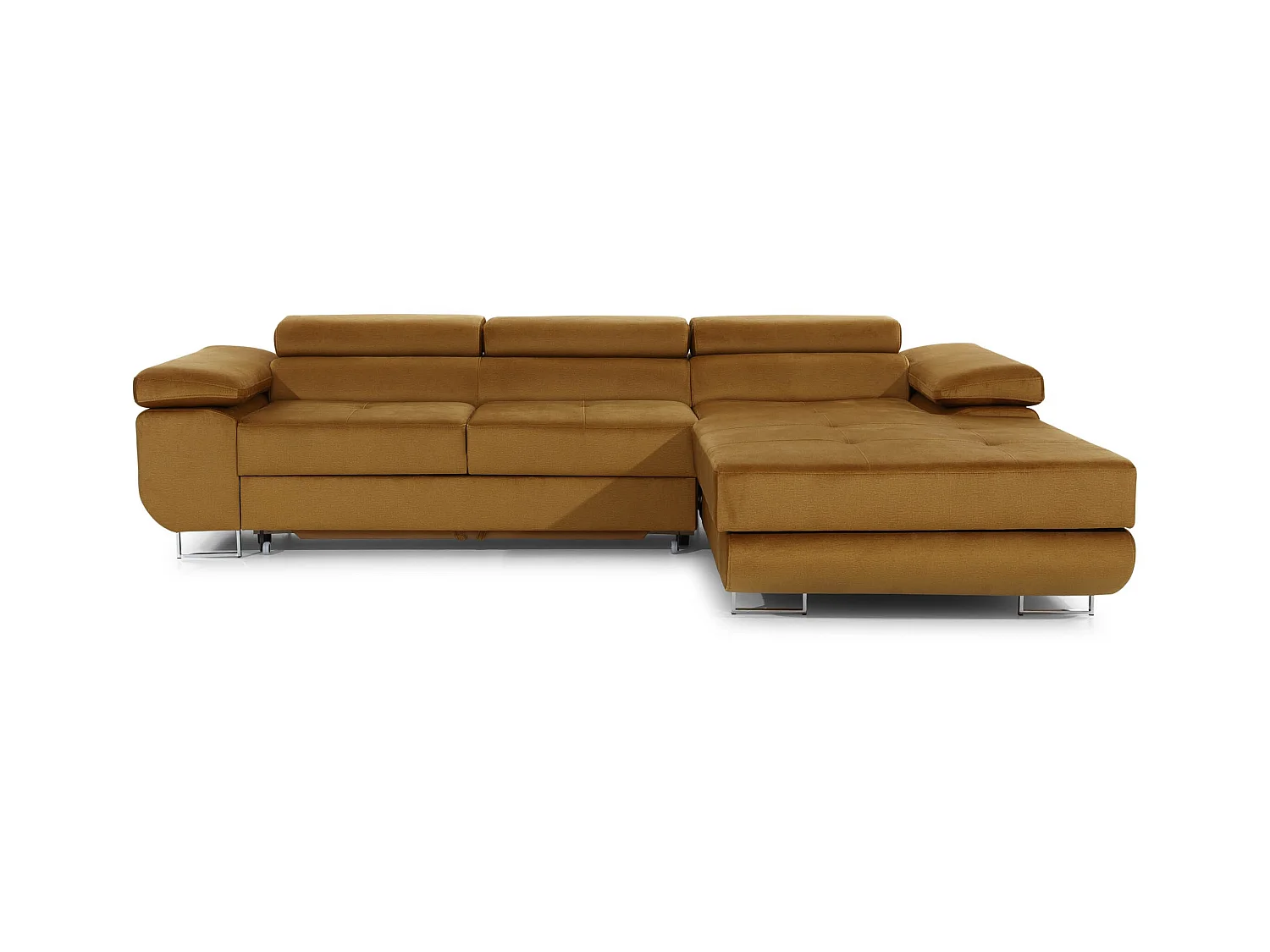 Canapé convertible d'angle droit velours marron orangé avec rangement Wile 280cm