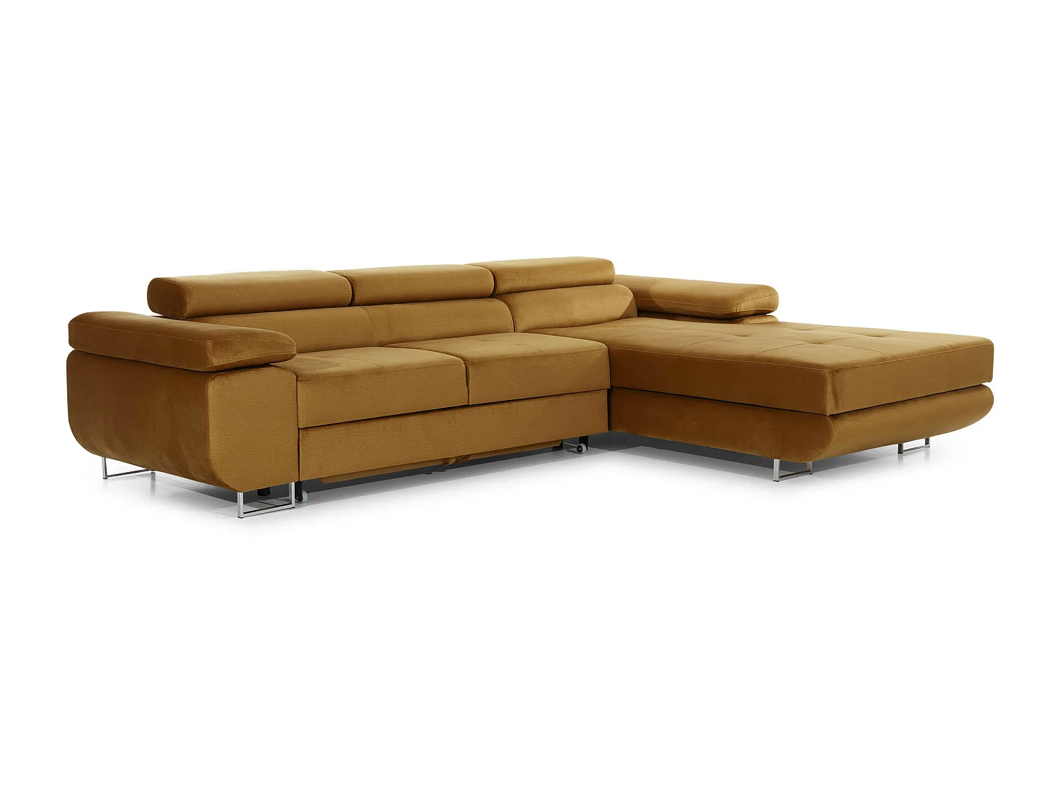 Canapé convertible d'angle droit velours marron orangé avec rangement Wile 280cm