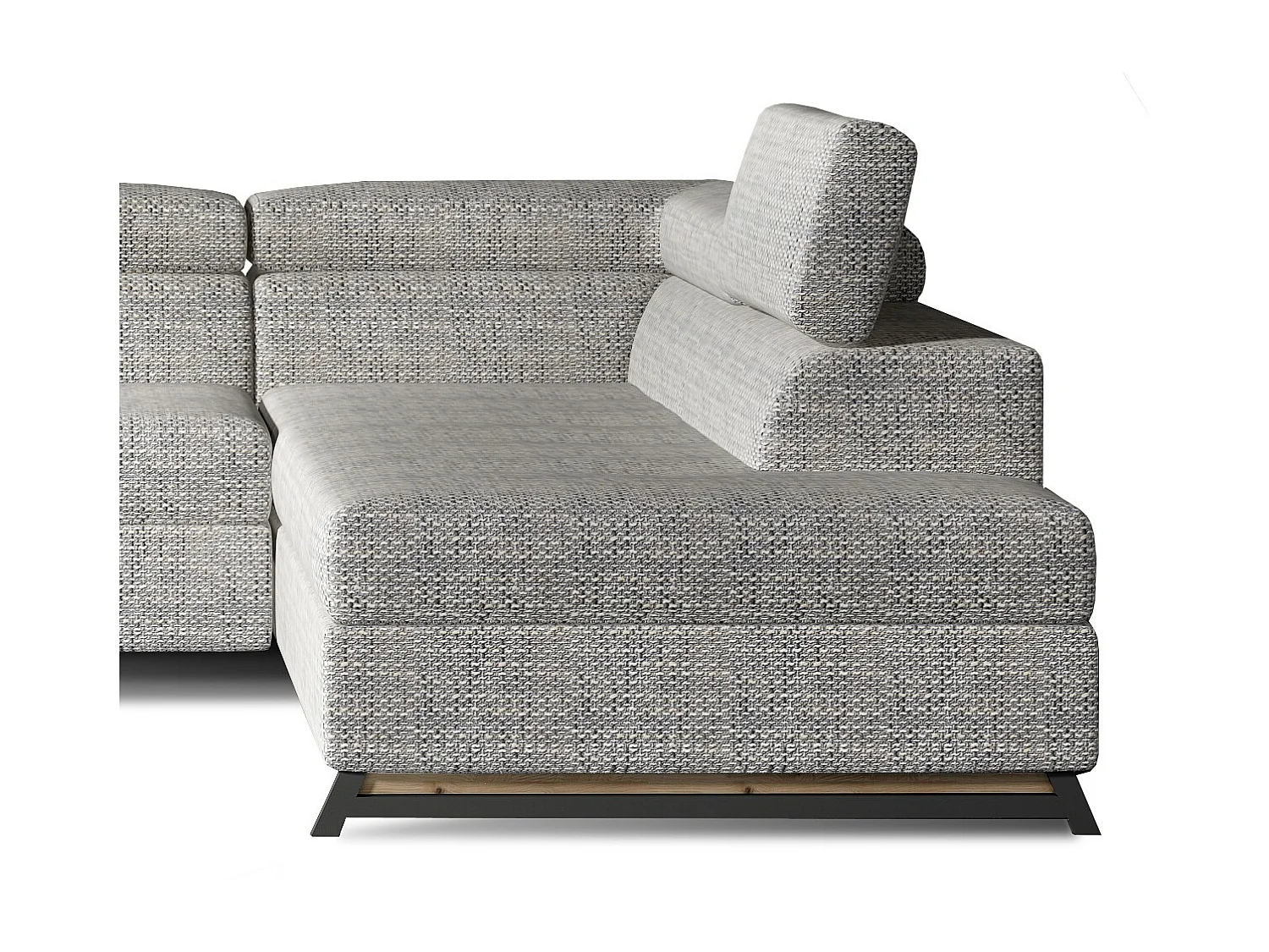 Canapé angle droit convertible tissu gris clair chiné avec têtières réglables Nikos 265cm