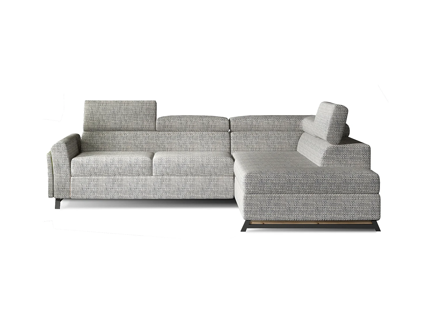 Canapé angle droit convertible tissu gris clair chiné avec têtières réglables Nikos 265cm