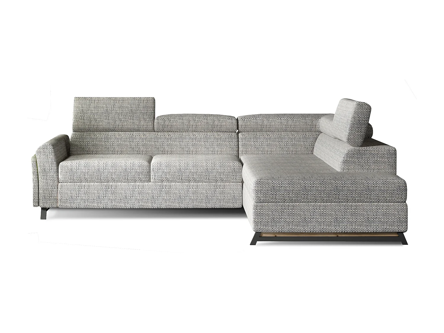 Canapé angle droit convertible tissu gris clair chiné avec têtières réglables Nikos 265cm
