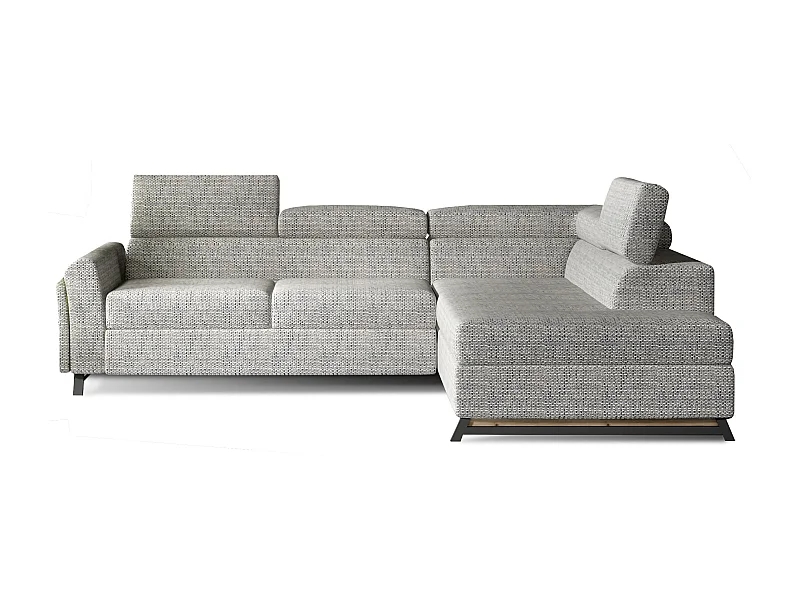 Canapé angle droit convertible tissu gris clair chiné avec têtières réglables Nikos 265cm
