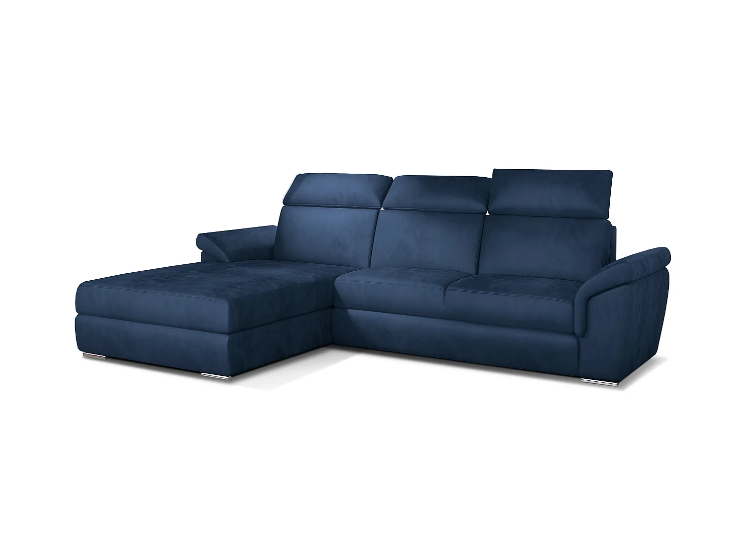 Canapé convertible d'angle gauche velours bleu têtières réglables Suzy 272cm