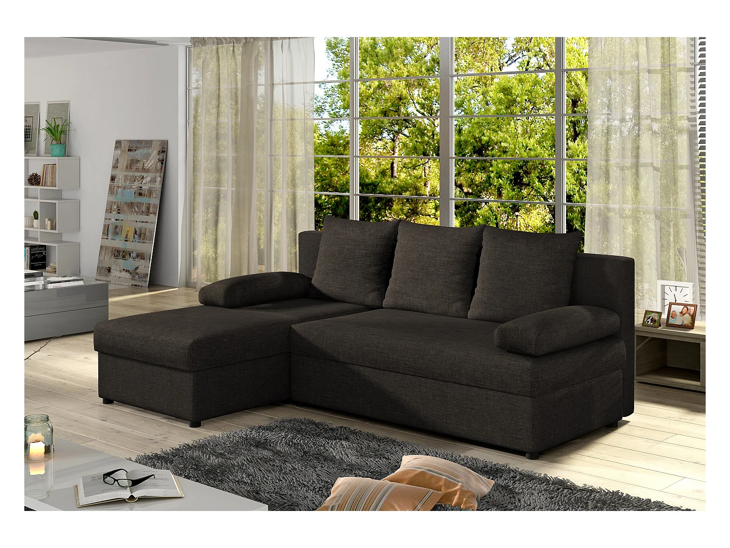 Canapé convertible angle réversible tissu marron Gary 206cm