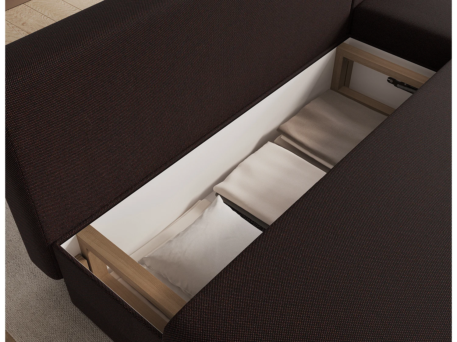 Canapé d’angle réversible convertible GARY en tissu côtelé – 206cm-Marron
