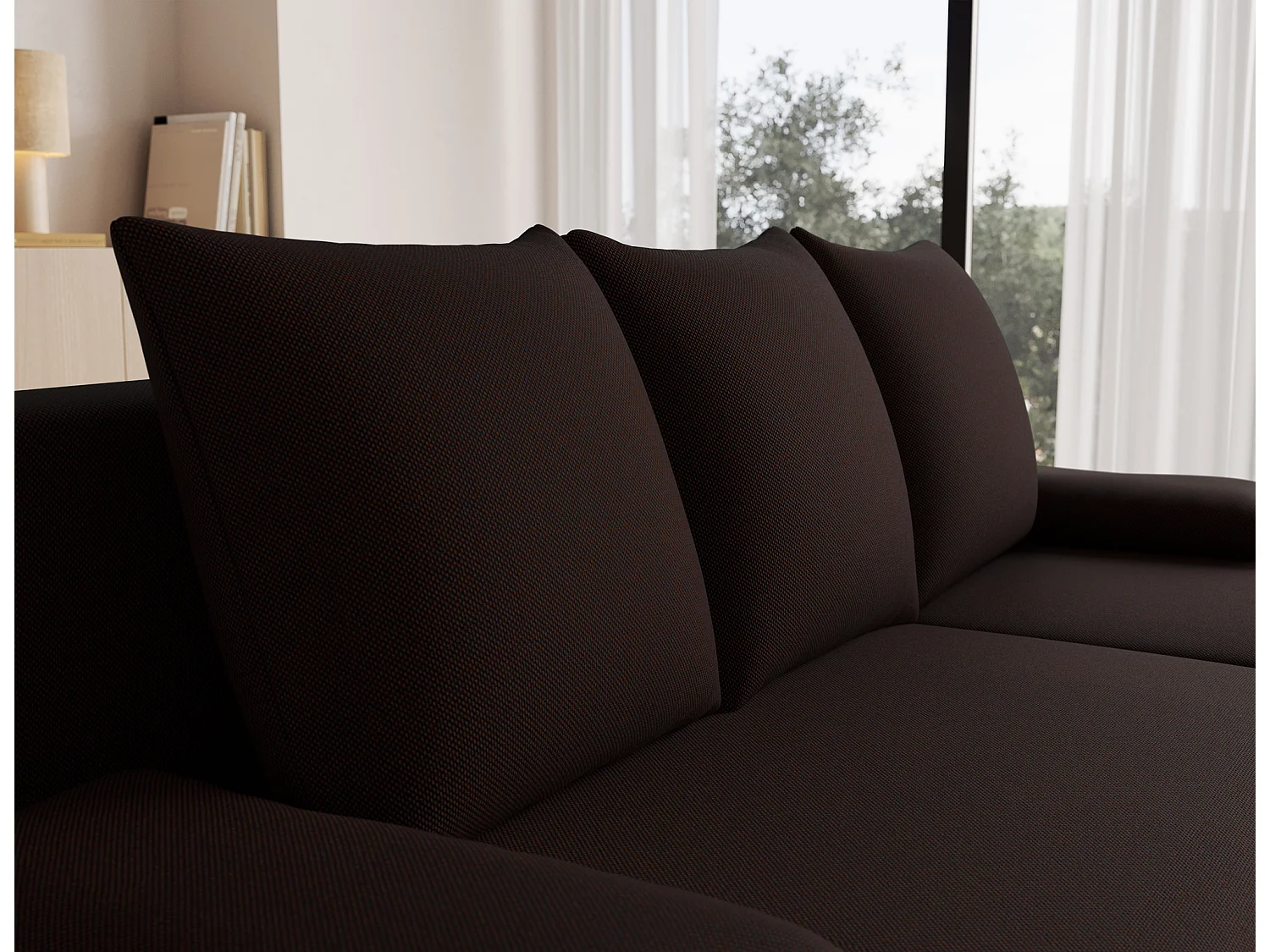 Canapé d’angle réversible convertible GARY en tissu côtelé – 206cm-Marron