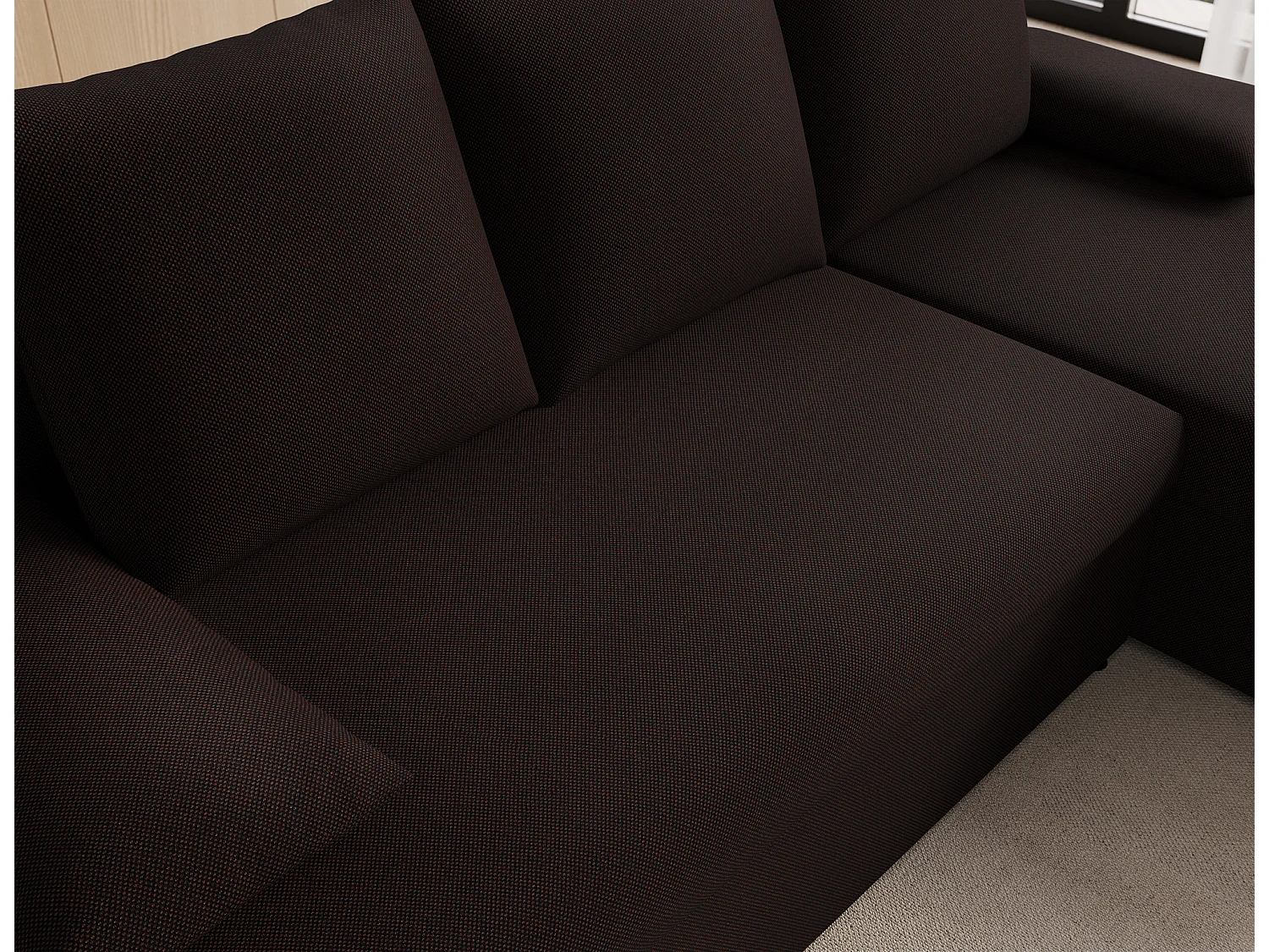 Canapé d’angle réversible convertible GARY en tissu côtelé – 206cm-Marron