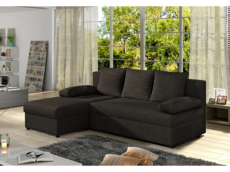 Canapé convertible angle réversible tissu marron Gary 206cm