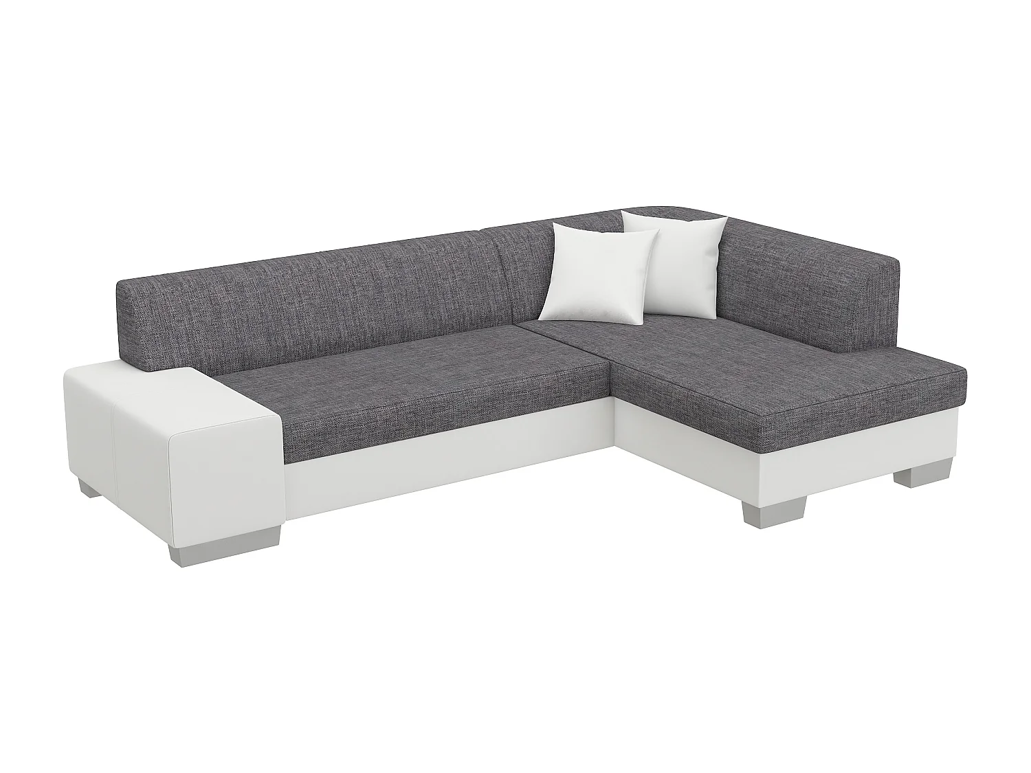 Canapé convertible angle droit simili cuir blanc et tissu gris Polky 272cm