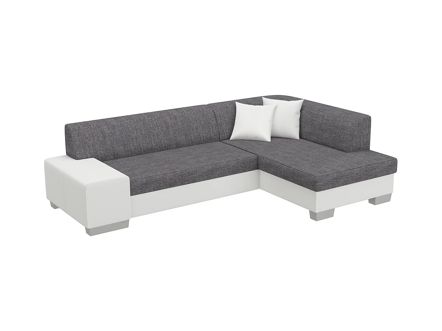 Canapé convertible angle droit simili cuir blanc et tissu gris Polky 272cm