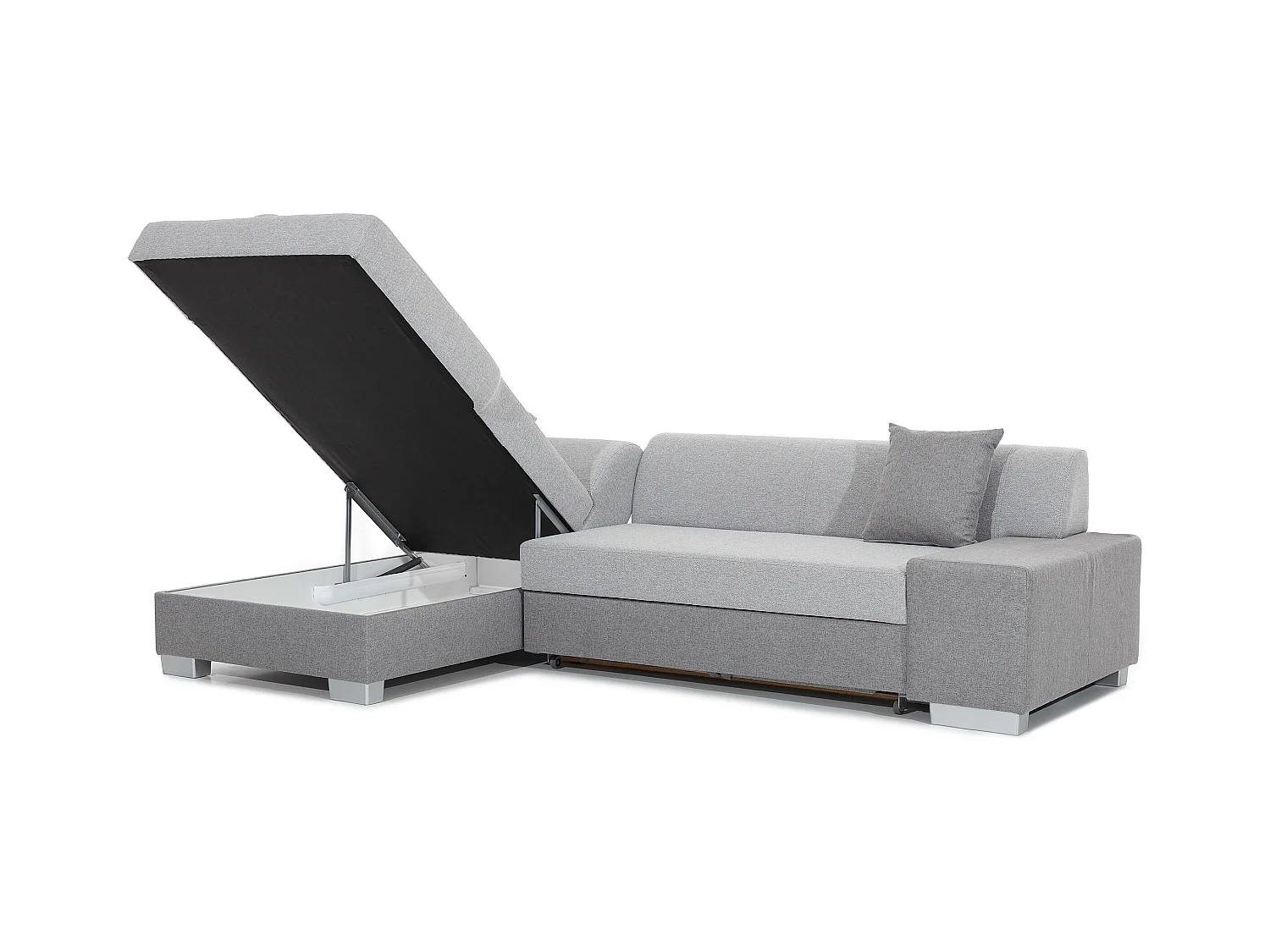 Canapé convertible angle droit simili cuir blanc et tissu gris Polky 272cm