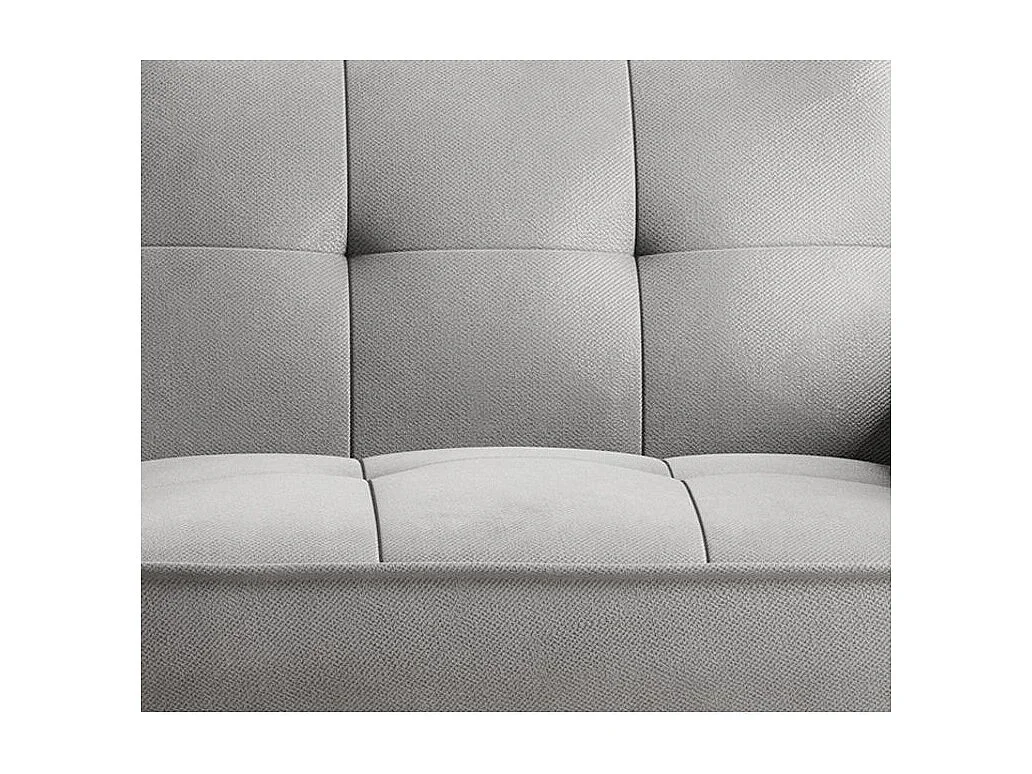 Canapé convertible 3 places velours gris clair capitonné et pieds bois noir Bizza 220cm