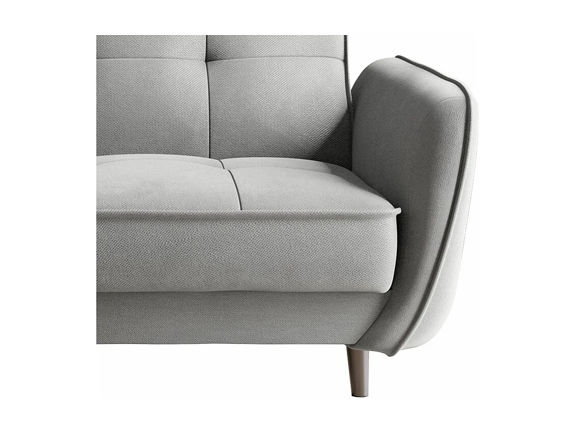 Canapé convertible 3 places velours gris clair capitonné et pieds bois noir Bizza 220cm