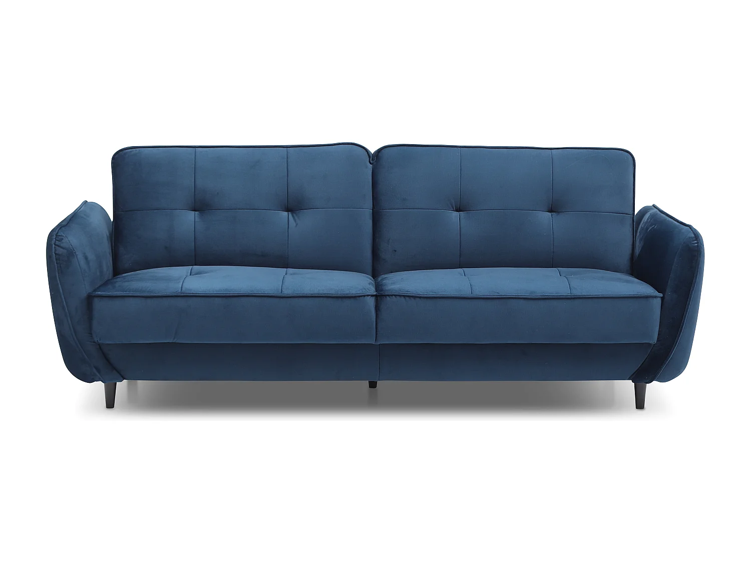 Canapé convertible 3 places velours gris clair capitonné et pieds bois noir Bizza 220cm