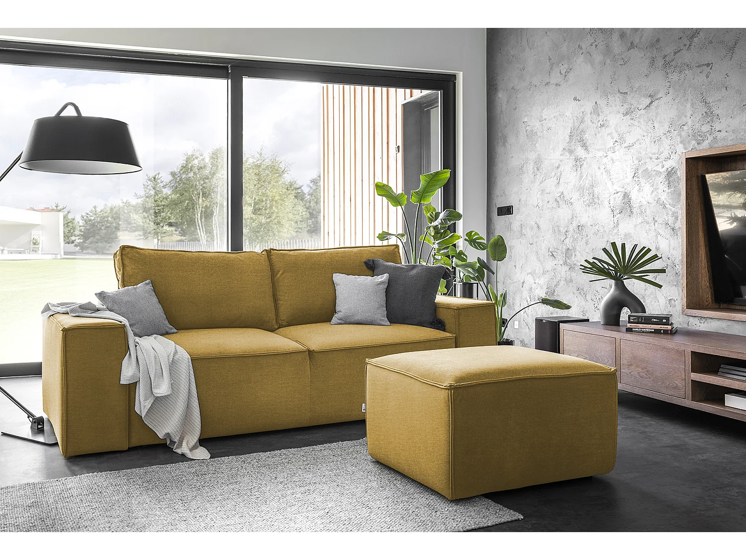 Canapé convertible 4 places velours jaune moutarde Willace 260cm