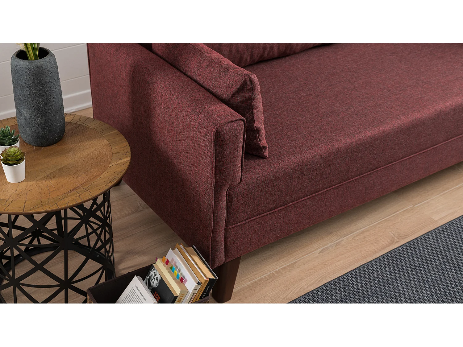 Canapé convertible 3 places tissu bordeaux Kandy 208cm