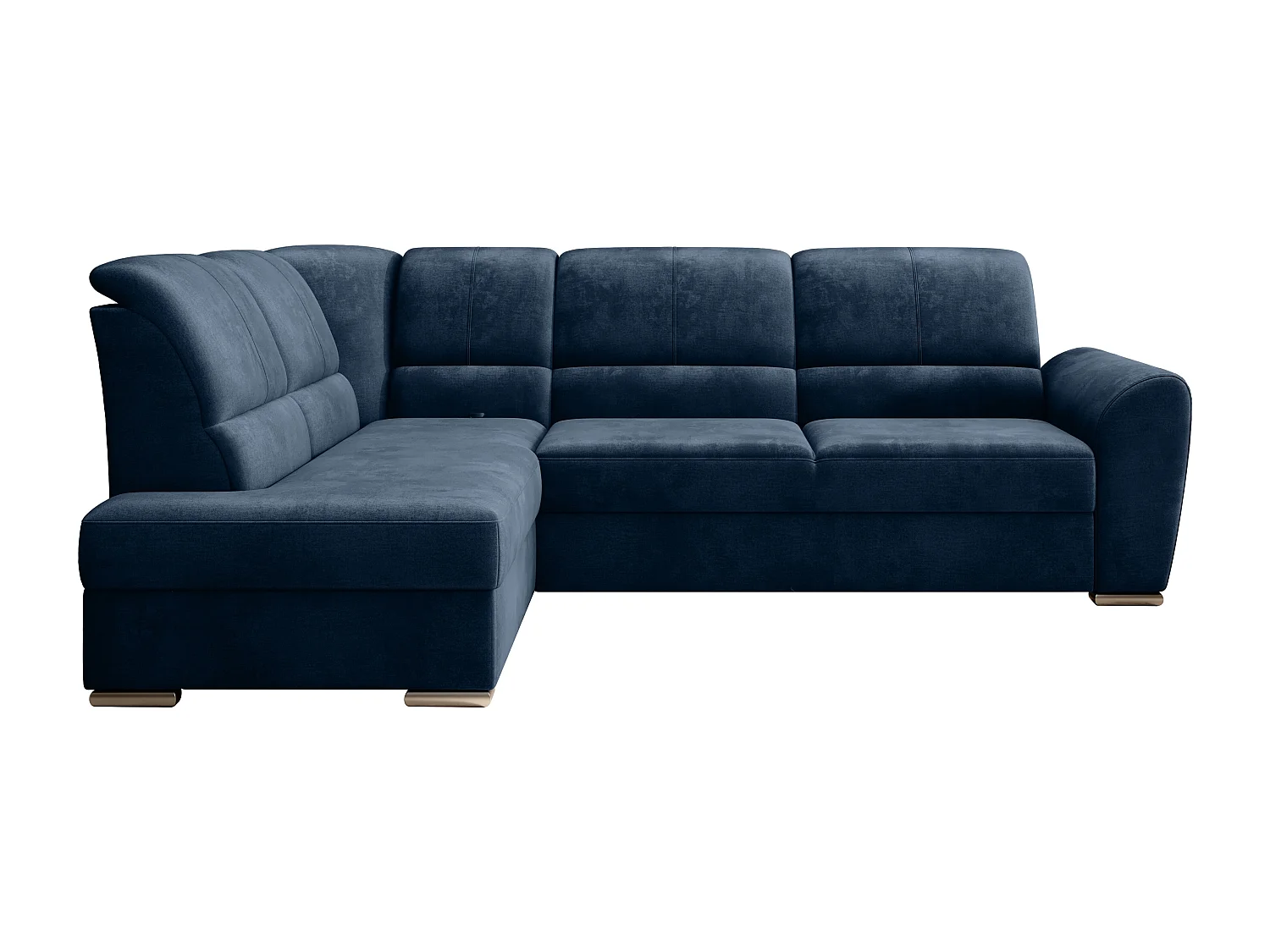 Canapé angle gauche convertible tissu doux bleu nuit et pieds acier chromé Zabor 270cm