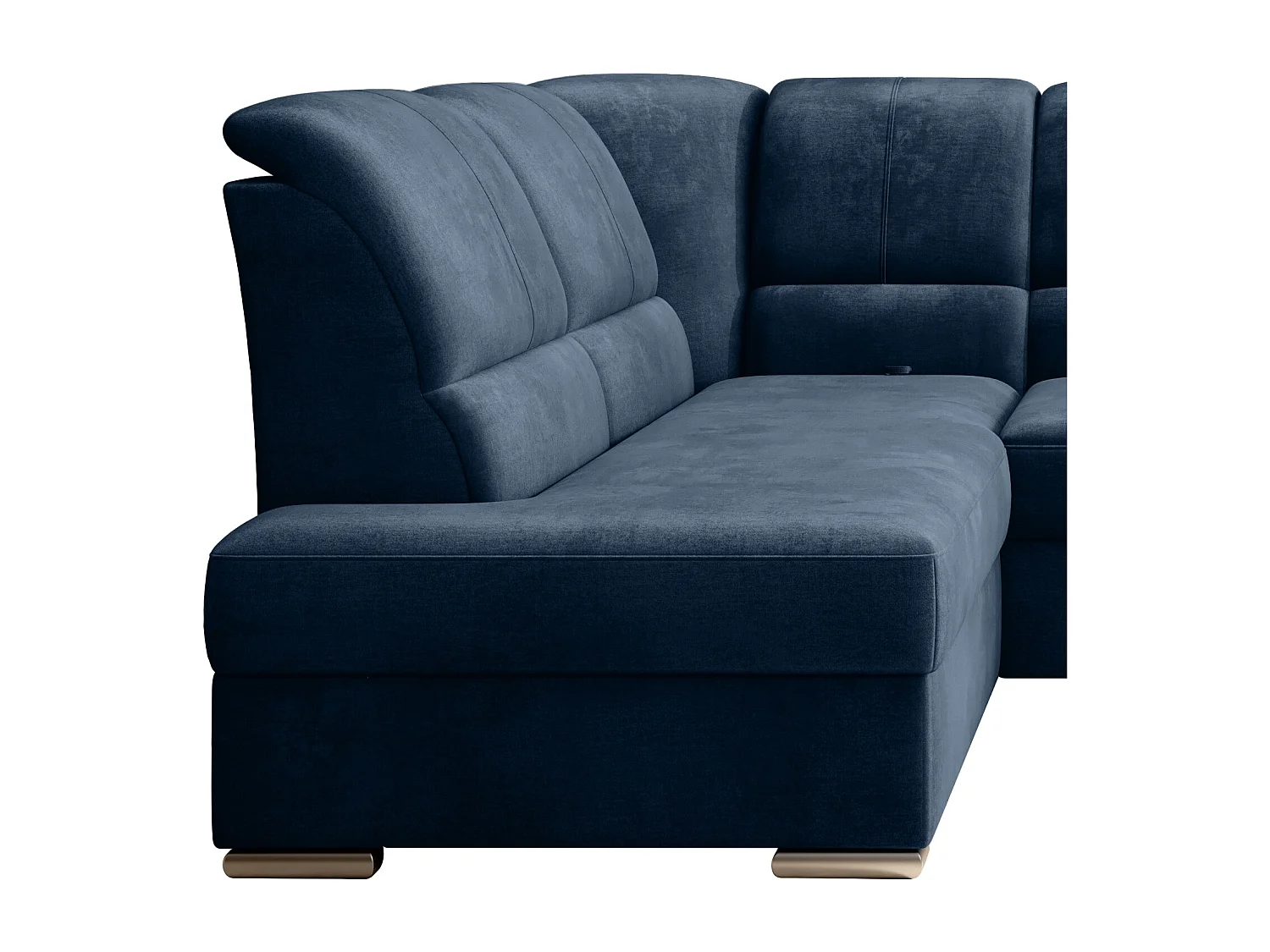 Canapé angle gauche convertible tissu doux bleu nuit et pieds acier chromé Zabor 270cm