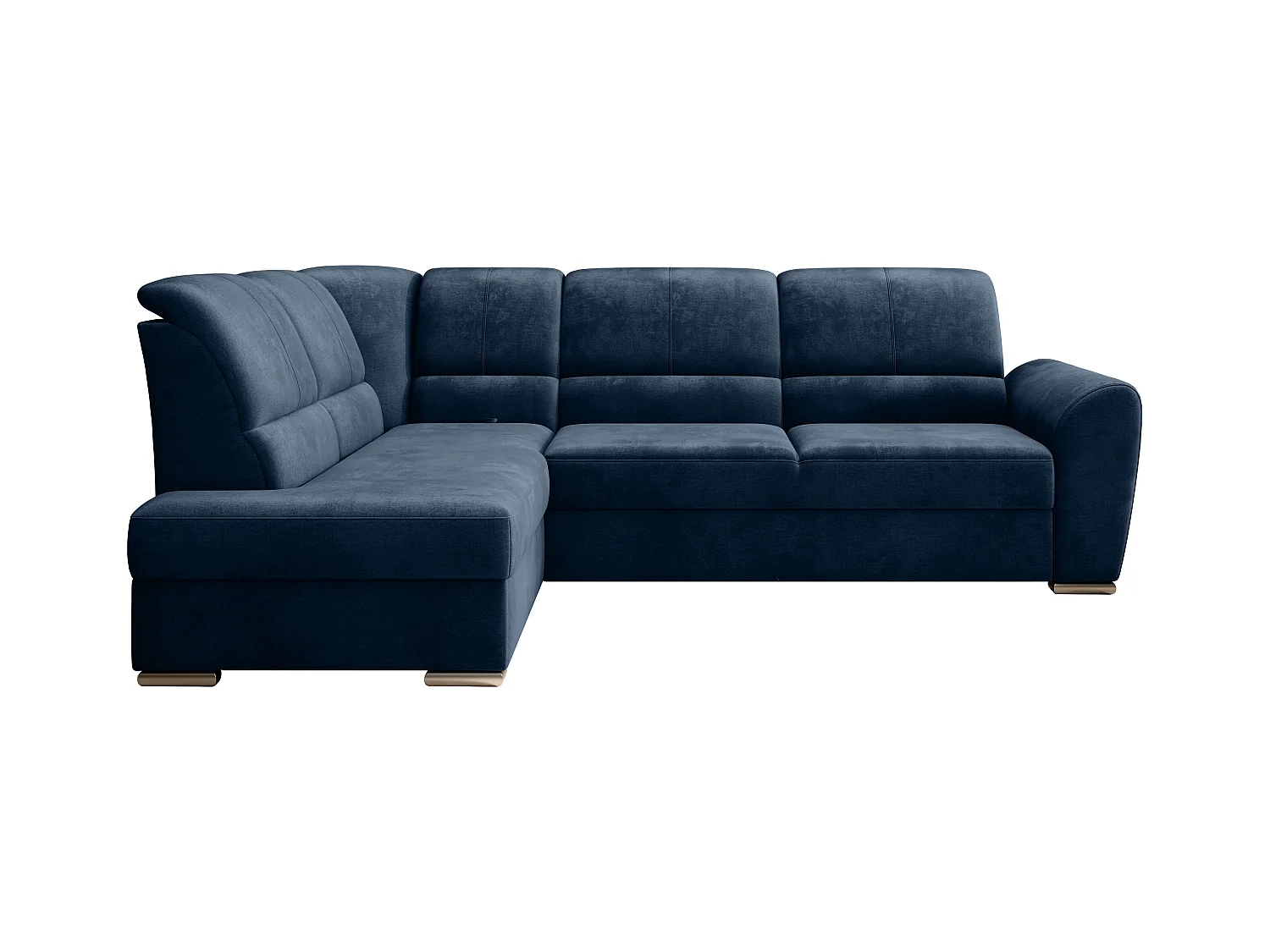 Canapé angle gauche convertible tissu doux bleu nuit et pieds acier chromé Zabor 270cm