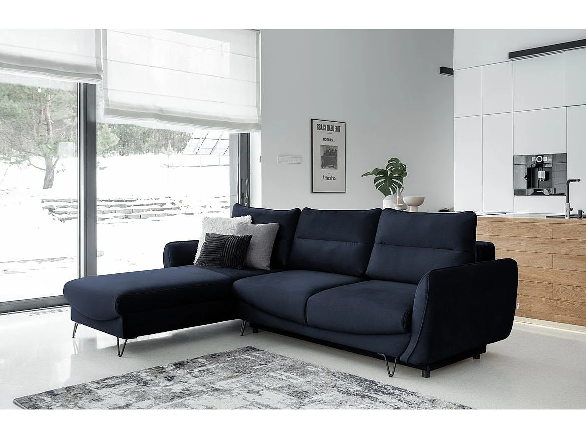 Canapé d'angle gauche convertible velours bleu marine Zurik 276cm