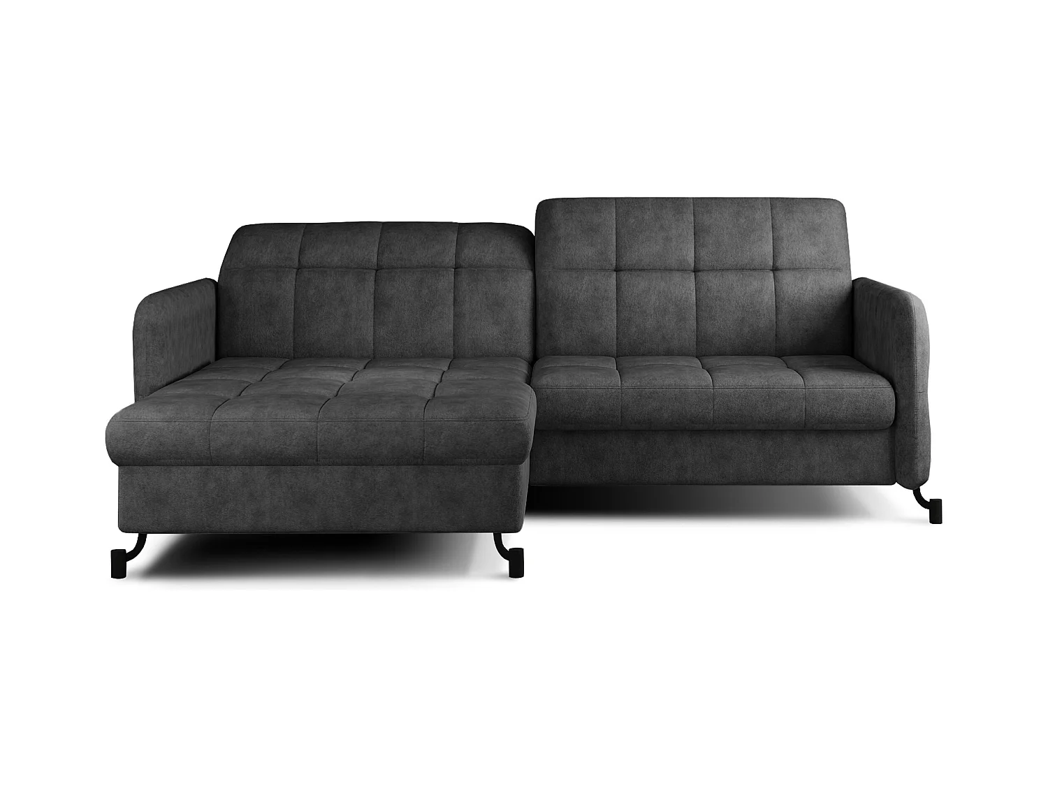 Canapé convertible angle gauche avec têtières réglables tissu matelassé anthracite Lory 225cm