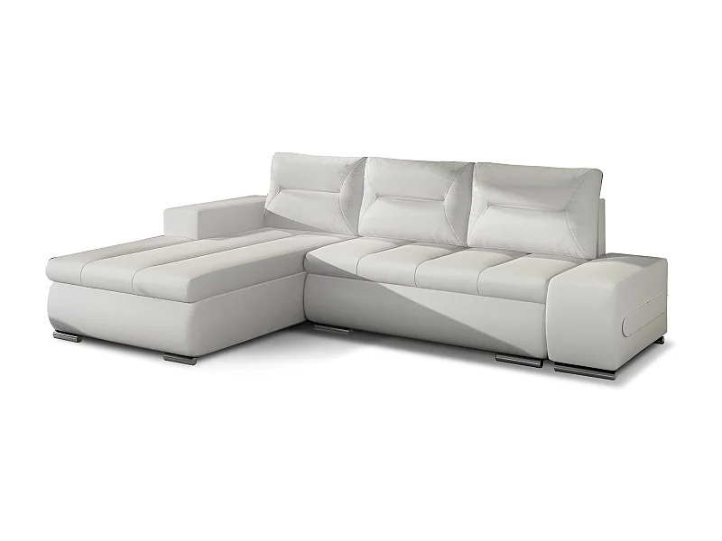 Canapé d'angle gauche convertible simili cuir blanc Waker 275cm