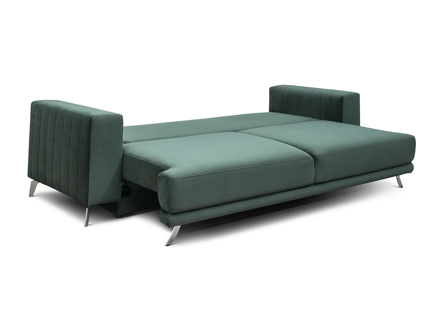 Canapé convertible design 3-4 places velours jaune moutarde et pieds acier chromé Eliza 250cm