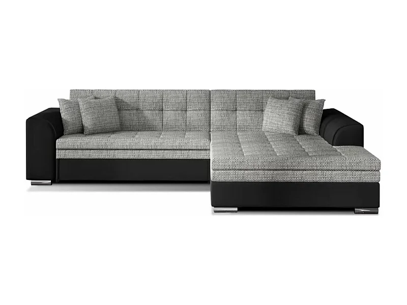 Canapé d'angle convertible tissu et simili LOOKA - Pieds métal chromé-Noir/Gris chiné-angle droit