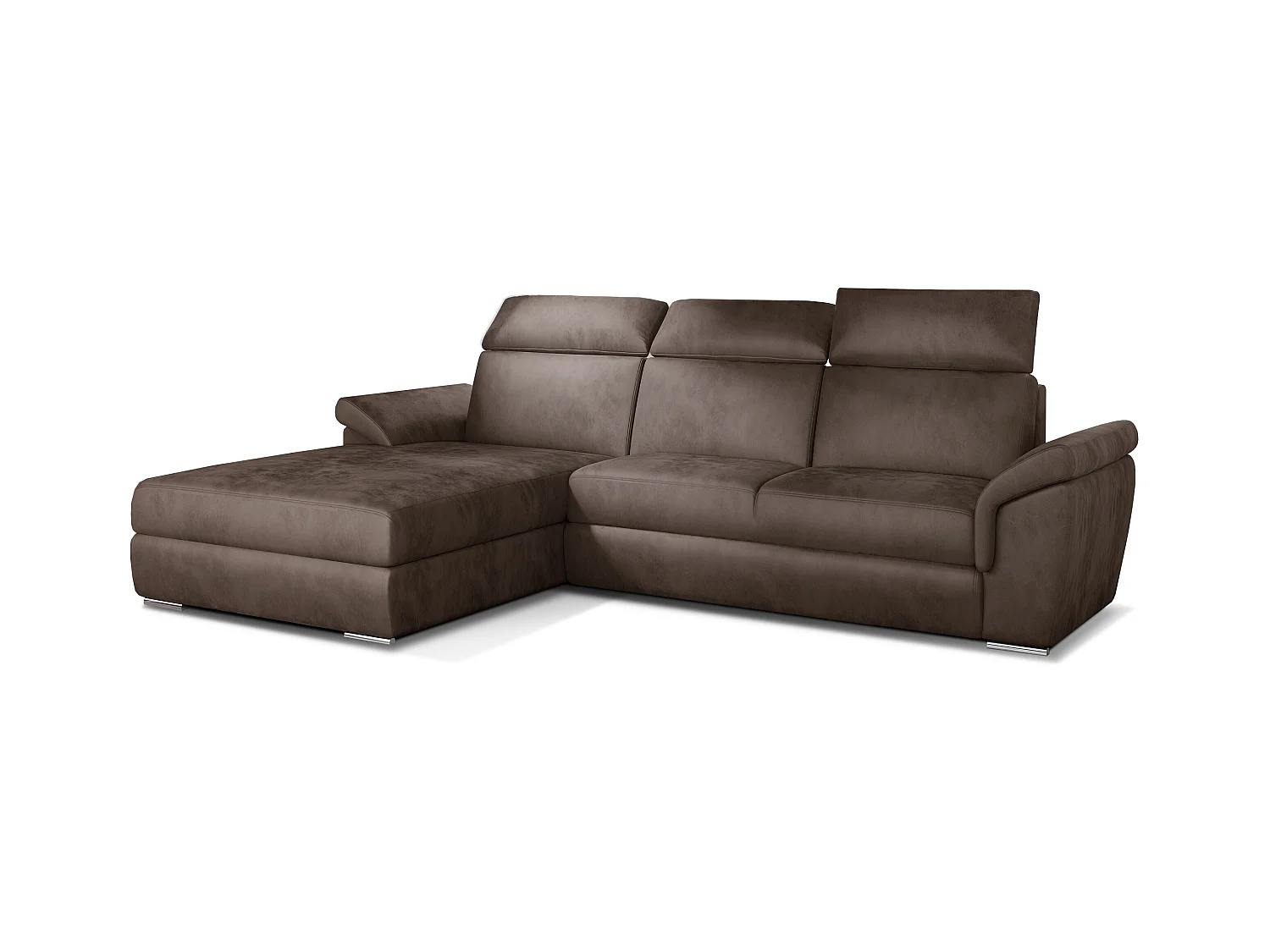 Canapé convertible d'angle gauche velours marron têtières réglables Suzy 272cm