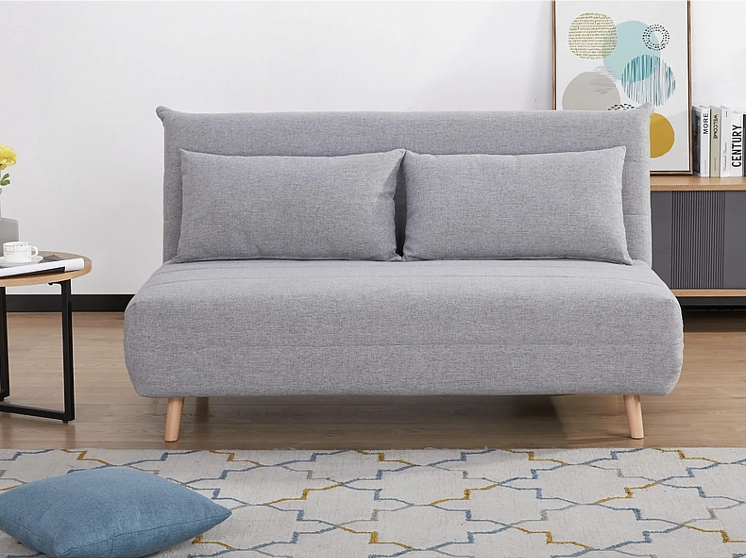 Banquette lit convertible 2 places velours Kikou 147cm-Couleur Gris clair