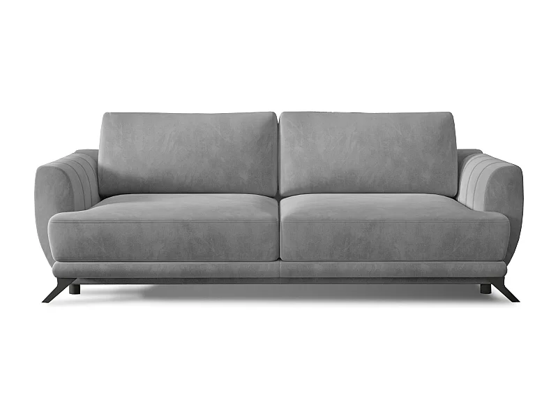 Canapé convertible 3-4 places velours gris et pieds métal noir Zora 250cm
