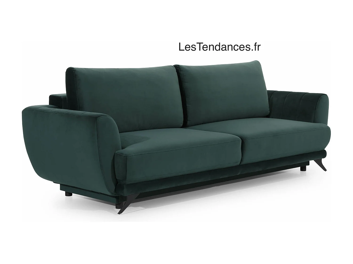 Canapé convertible 3-4 places velours gris et pieds métal noir Zora 250cm