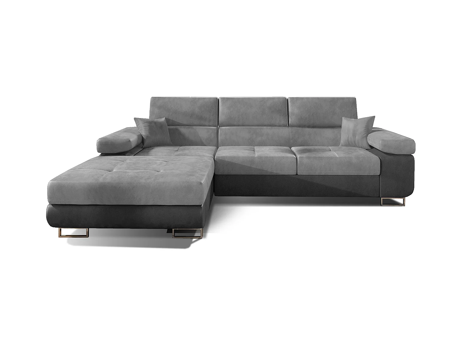 Canapé convertible d'angle gauche velours gris clair et gris anthracite avec rangement Wile 280cm