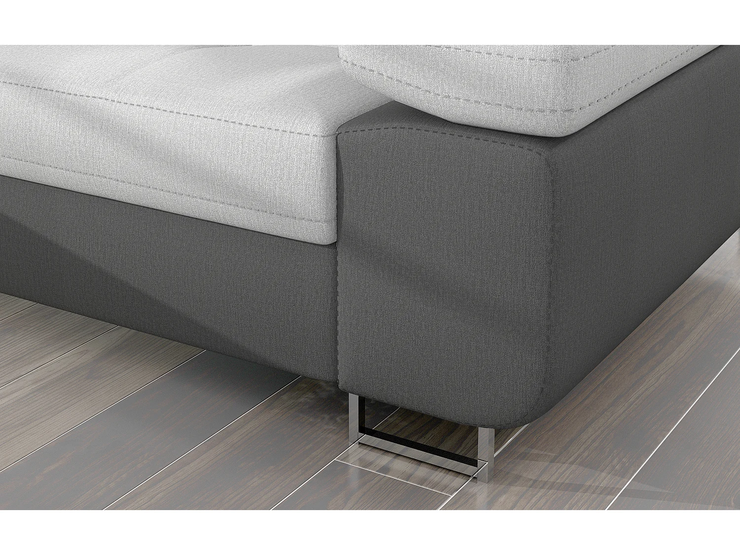 Canapé d'angle convertible velours appuis-tête réglables KALIZO - Coffre et pieds acier chromé-Gris foncé/Gris-angle gauche