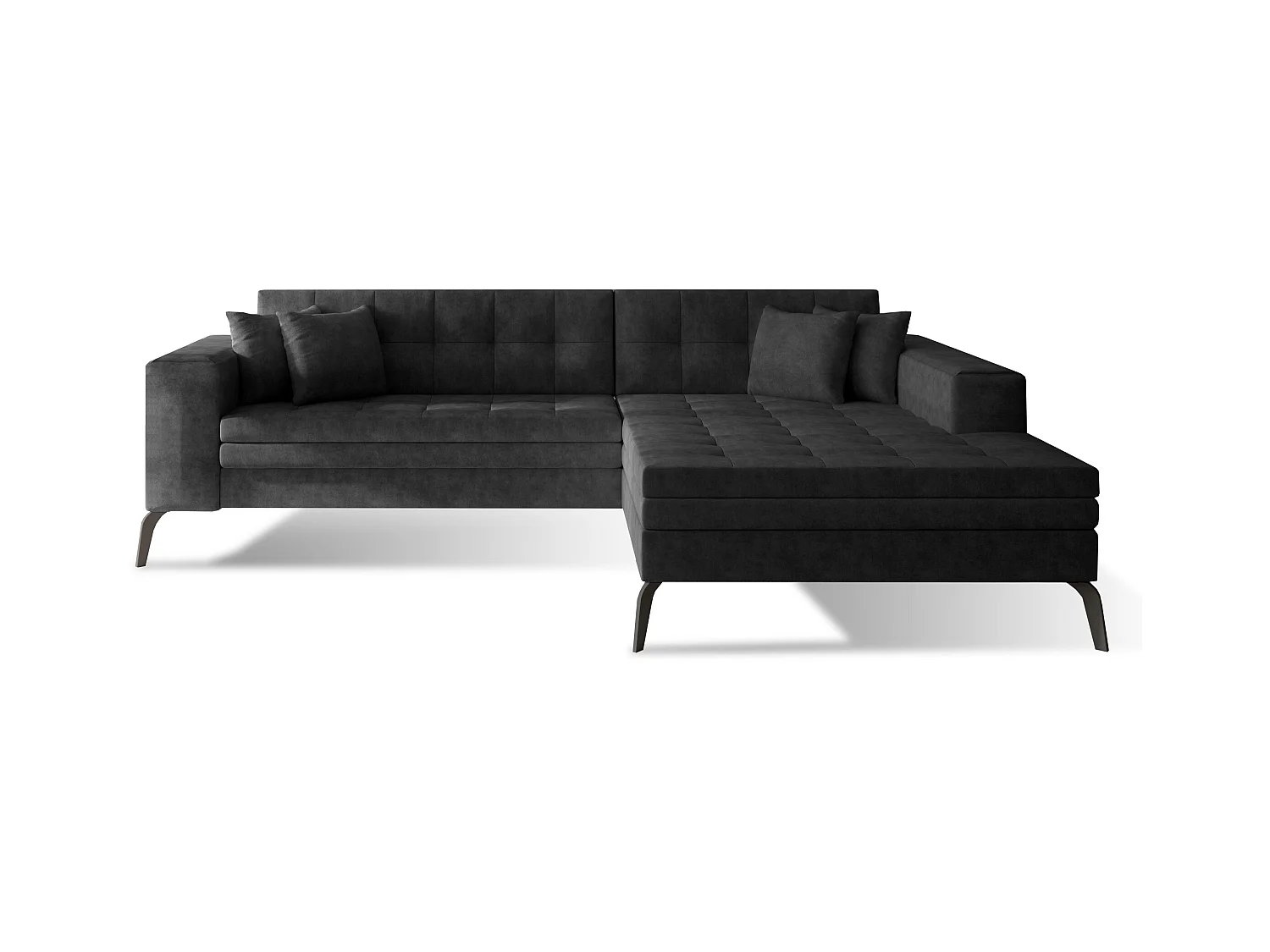 Canapé convertible capitonné angle droit tissu anthracite et pieds métal noir Lazor 295cm