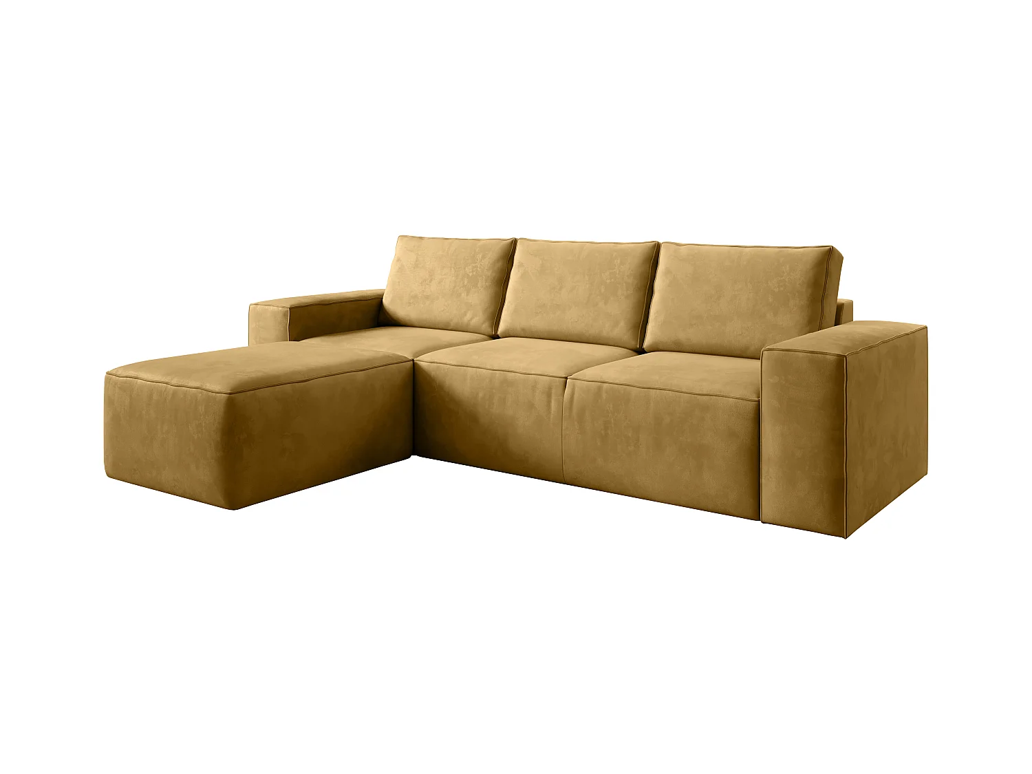 Canapé d'angle gauche convertible moderne velours jaune moutarde Willace 302cm