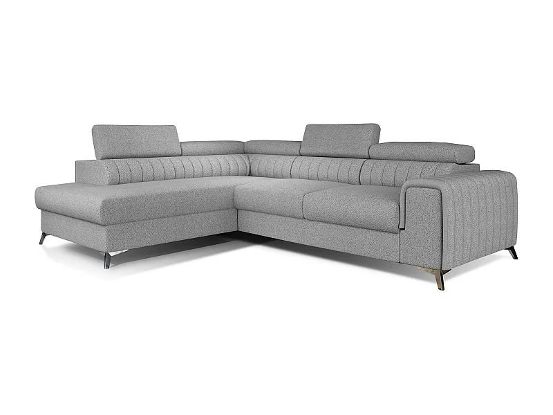 Canapé angle gauche convertible avec appuis-tête réglables tissu gris clair chiné Lozan 275cm