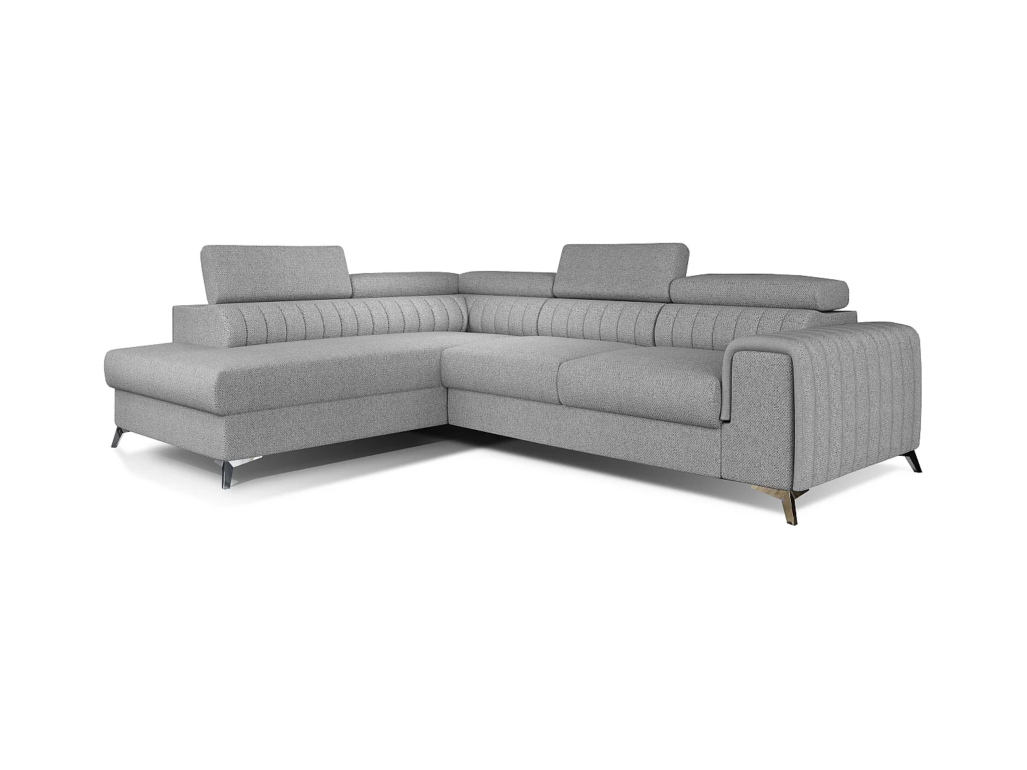 Canapé angle gauche convertible avec appuis-tête réglables tissu gris clair chiné Lozan 275cm