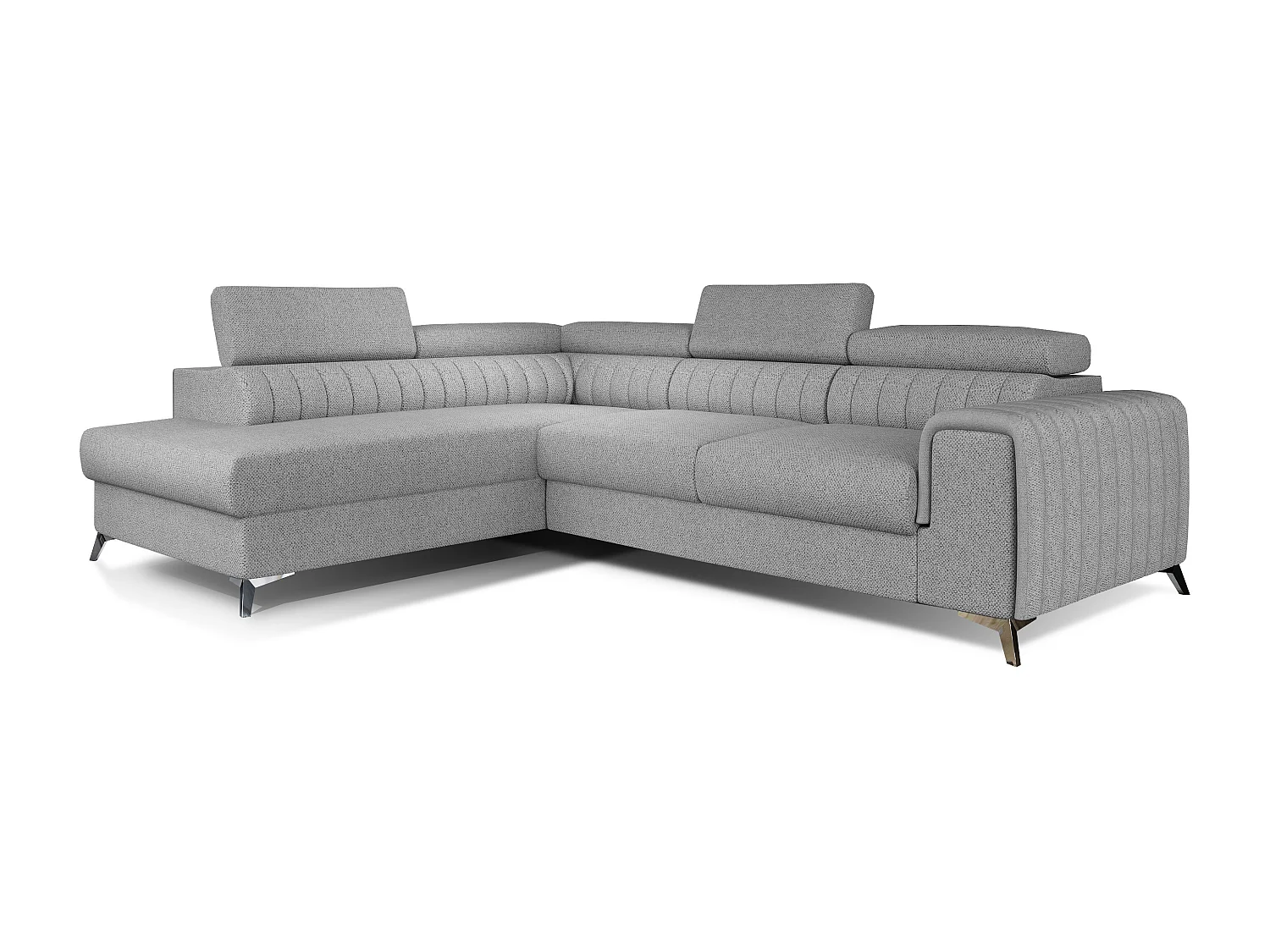 Canapé angle gauche convertible avec appuis-tête réglables tissu gris clair chiné Lozan 275cm