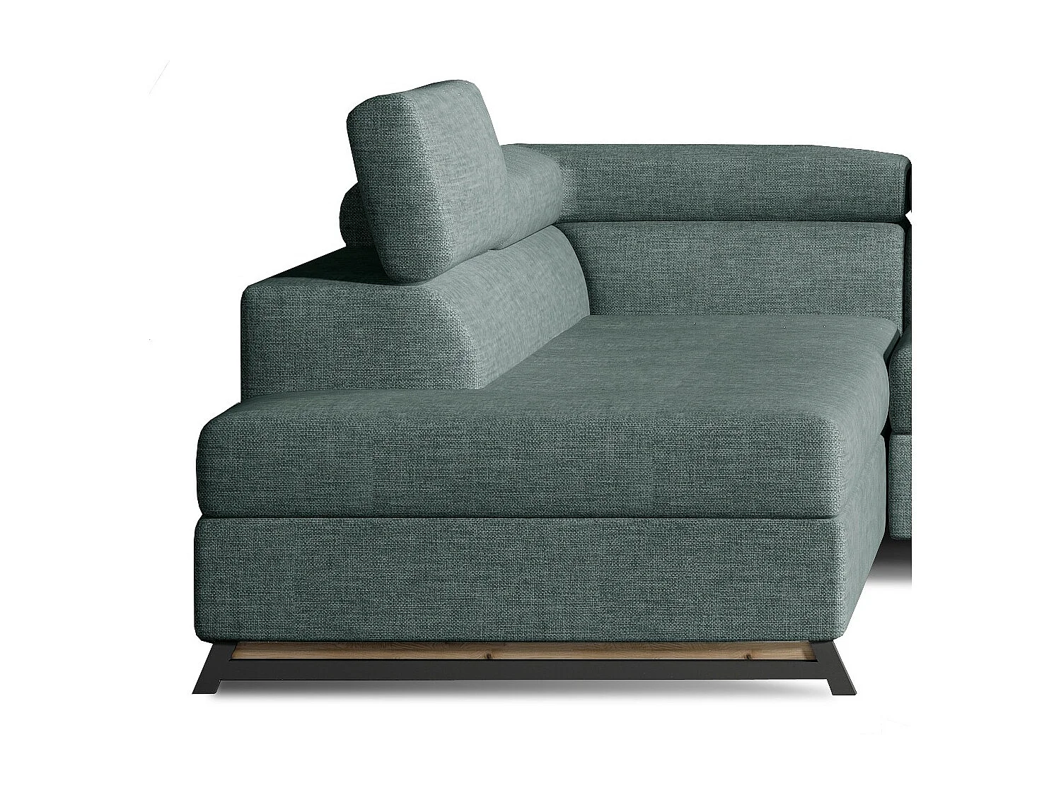 Canapé angle gauche convertible tissu vert d'eau avec têtières réglables Nikos 265cm