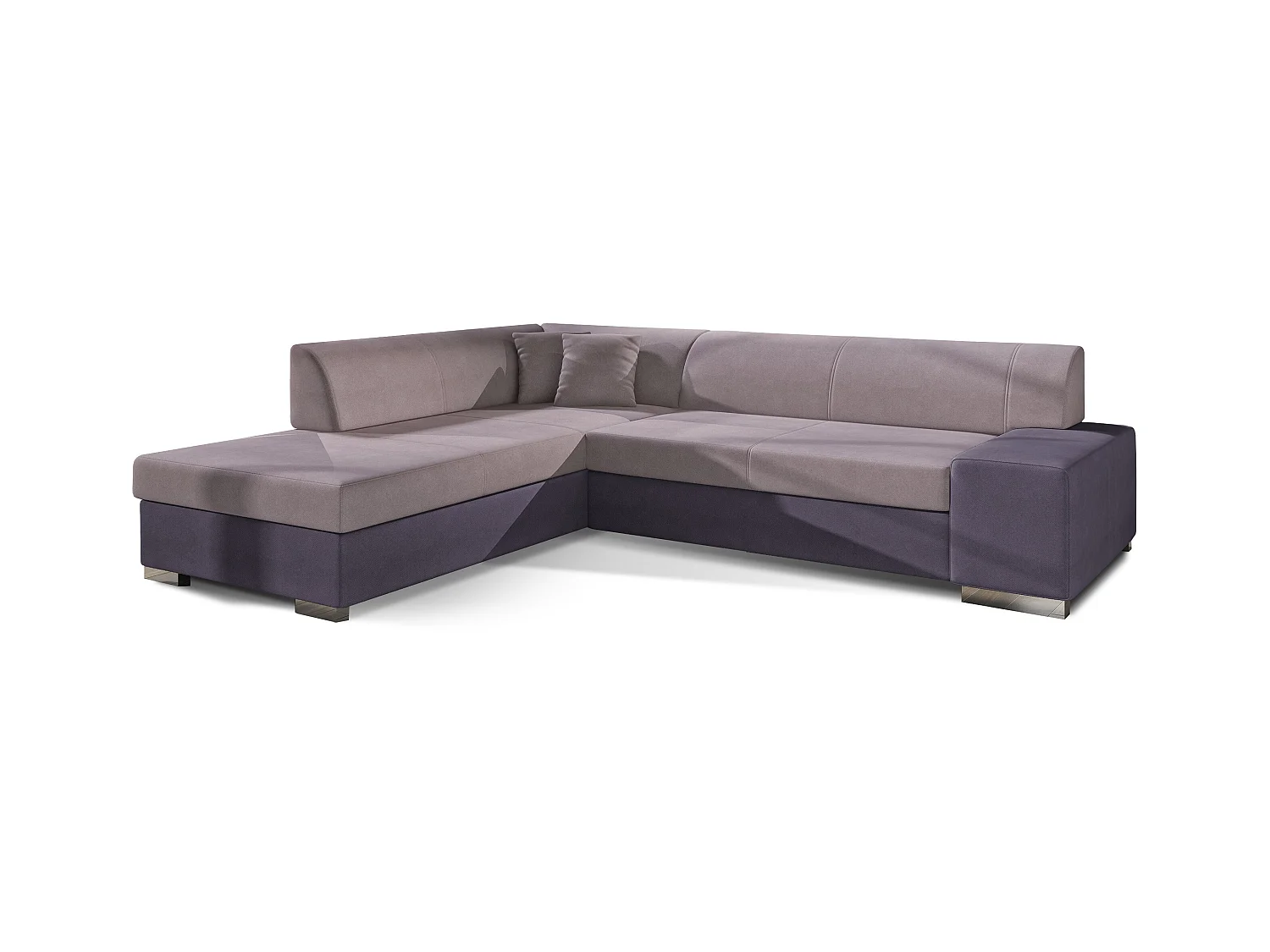 Canapé convertible moderne angle gauche tissu doux rose et parme Plazo 278cm