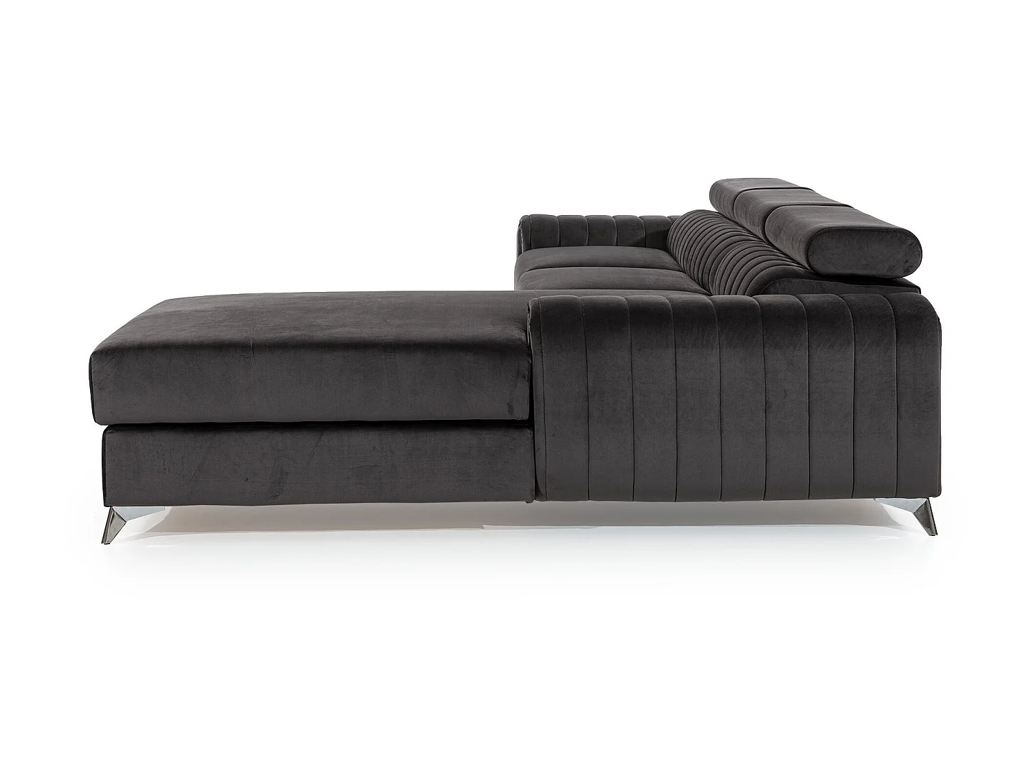 Grenky lichtbeige fluwelen hoekbank rechts 276 cm