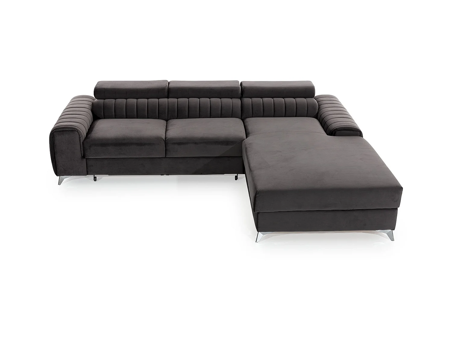 Canapé convertible angle droit velours beige clair Grenky 276cm