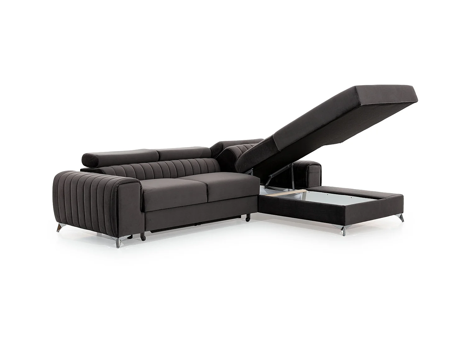 Canapé convertible angle droit velours beige clair Grenky 276cm