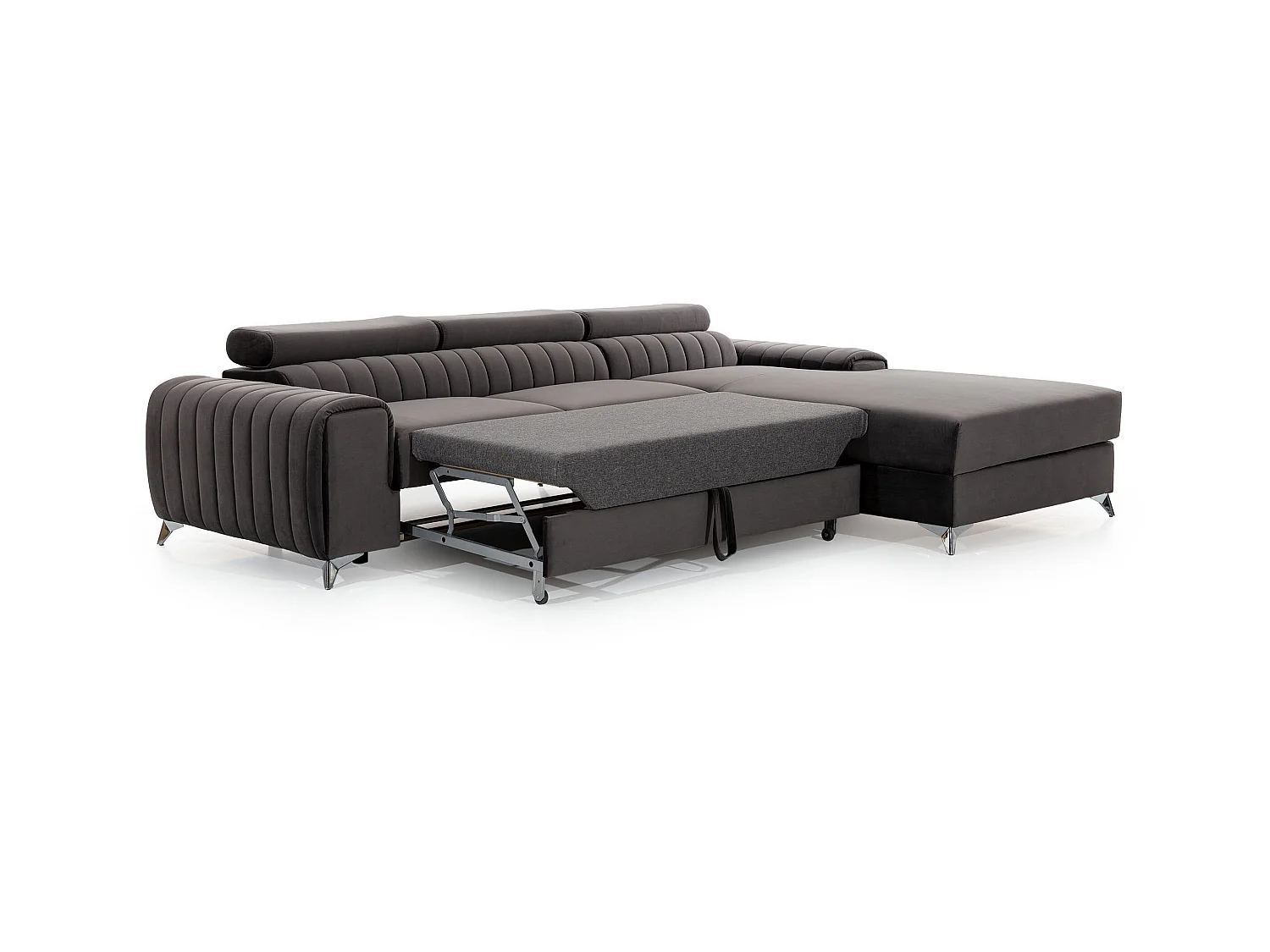 Canapé convertible angle droit velours beige clair Grenky 276cm