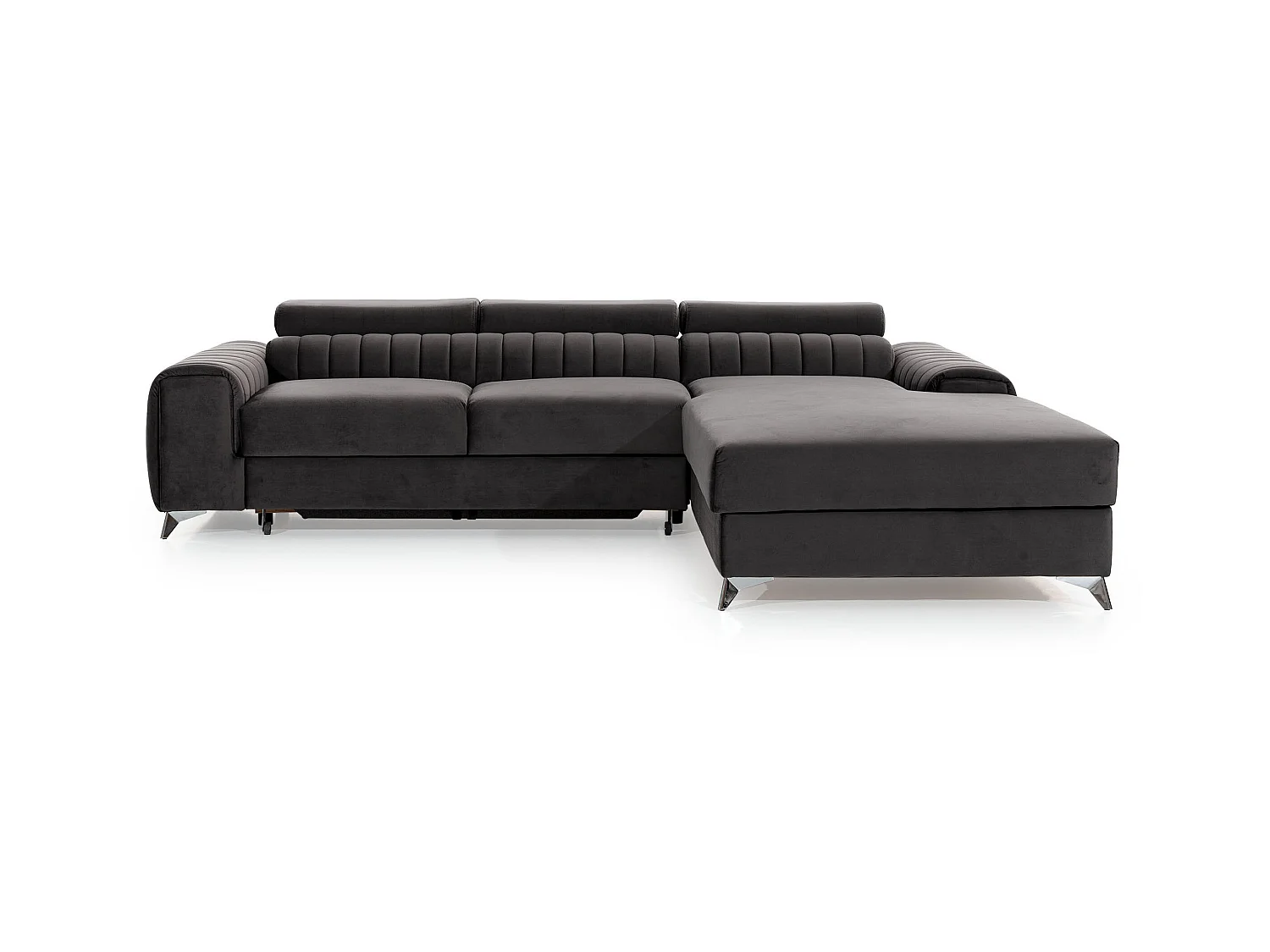 Canapé convertible angle droit velours beige clair Grenky 276cm
