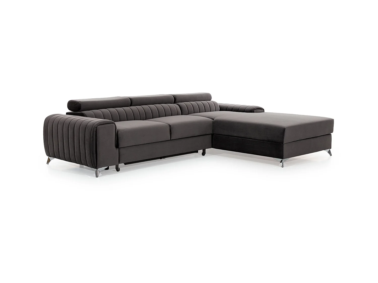 Canapé convertible angle droit velours beige clair Grenky 276cm