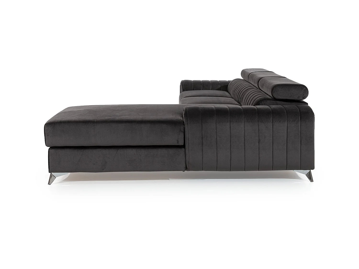 Canapé convertible angle droit velours beige clair Grenky 276cm