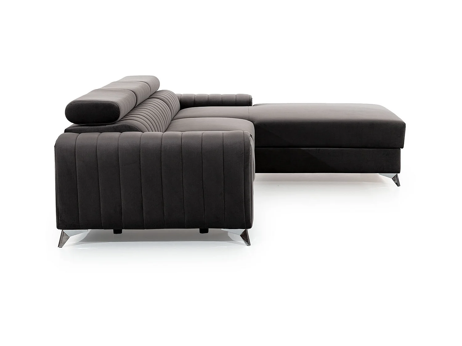 Canapé convertible angle droit velours beige clair Grenky 276cm
